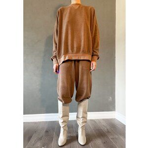 Leset Teddy Sweatshirt + Jogger Set in Caramel - Size S